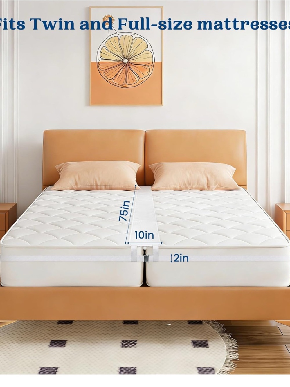 FeelAtHome 10Inch Bed Bridge Twin to King Converter with Adjustable Strap new